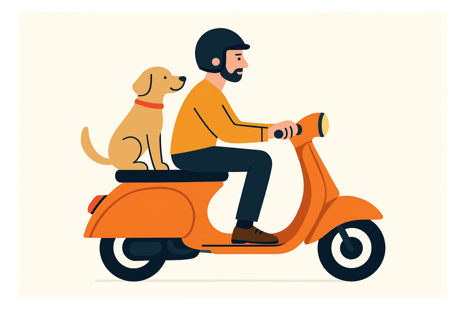 vector art of a man and his pet dog riding a vespa, for website design  sticker