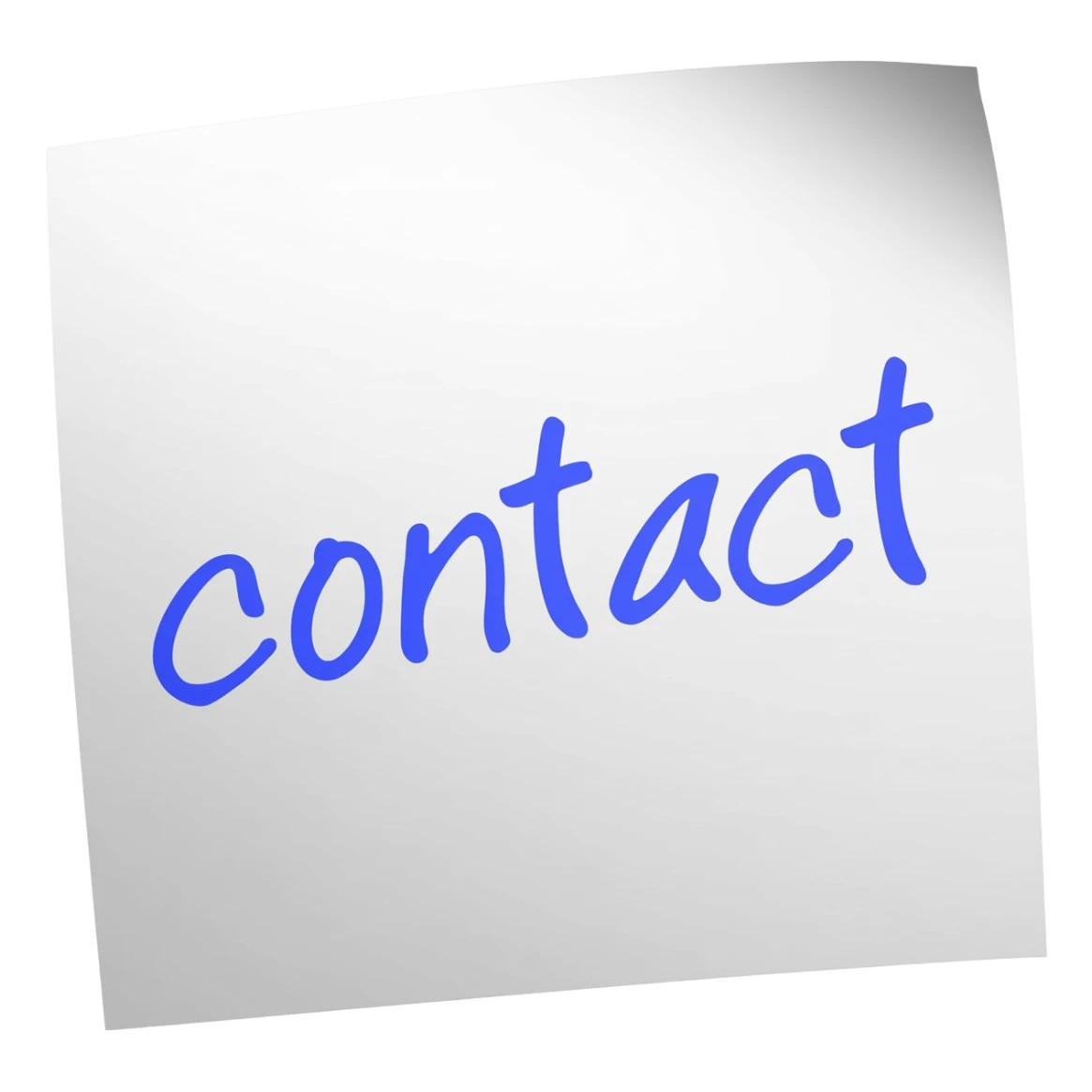 white paper with the word contact in blue on it sticker