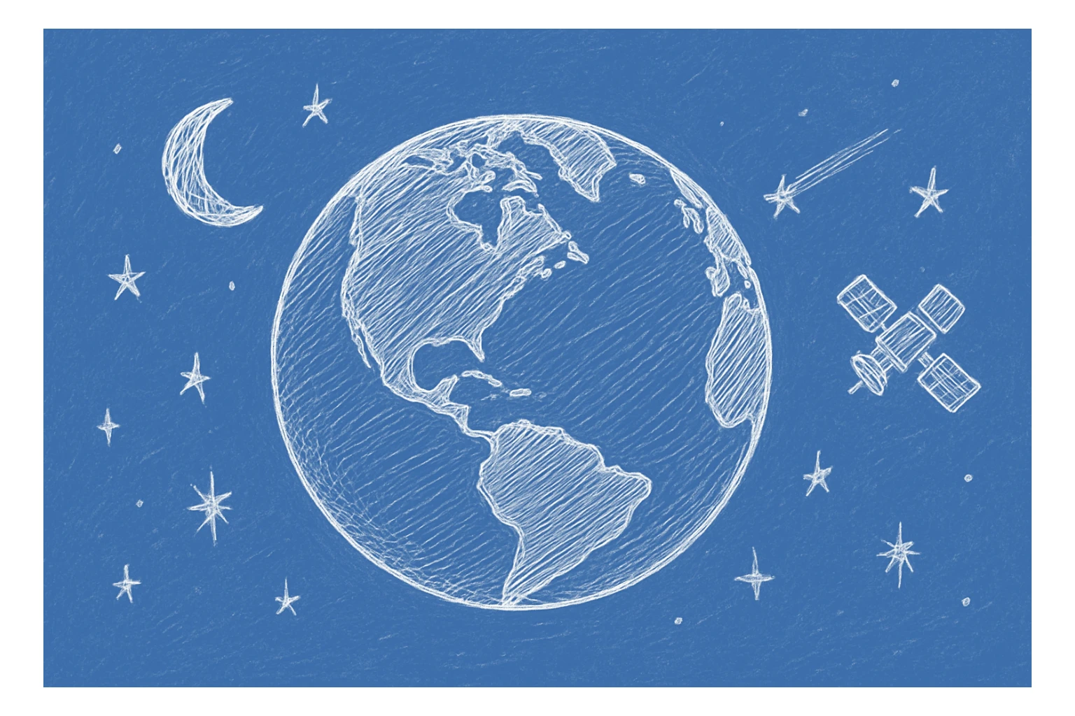 Create a header size 1200 x 800 that uses this image, but make it a white sketch, with a blue background, like the 2nd image sticker