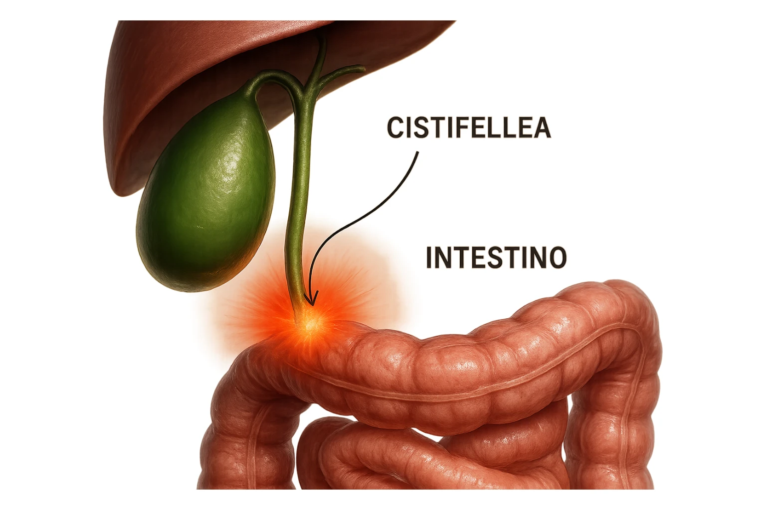 CISTIFELLEA E INTESTINO SONO COLLEGATI NEL DOLORE, iperrealistico 4k sticker