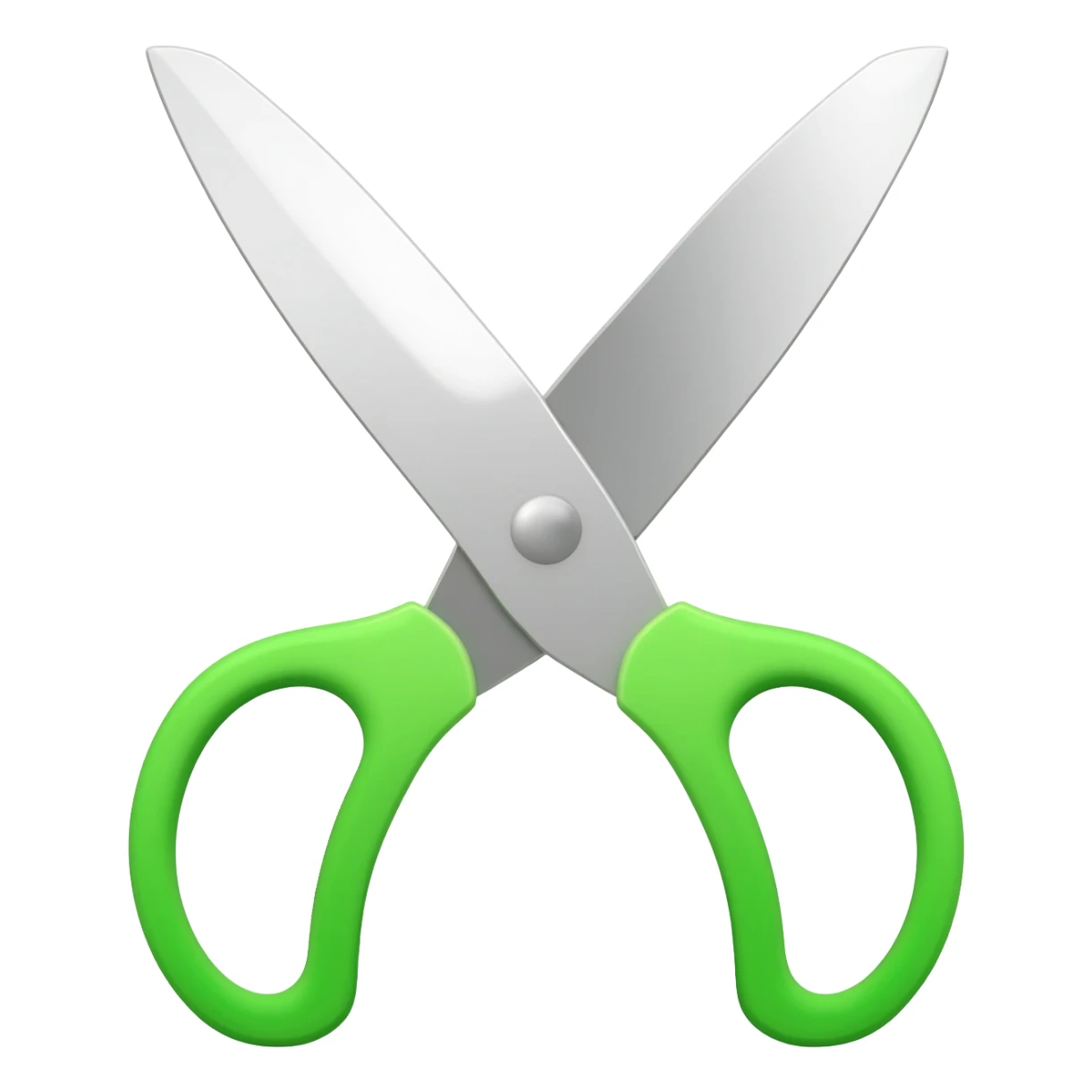 Full scissors with mid green handle, pointed up, blades and handle wide open sticker