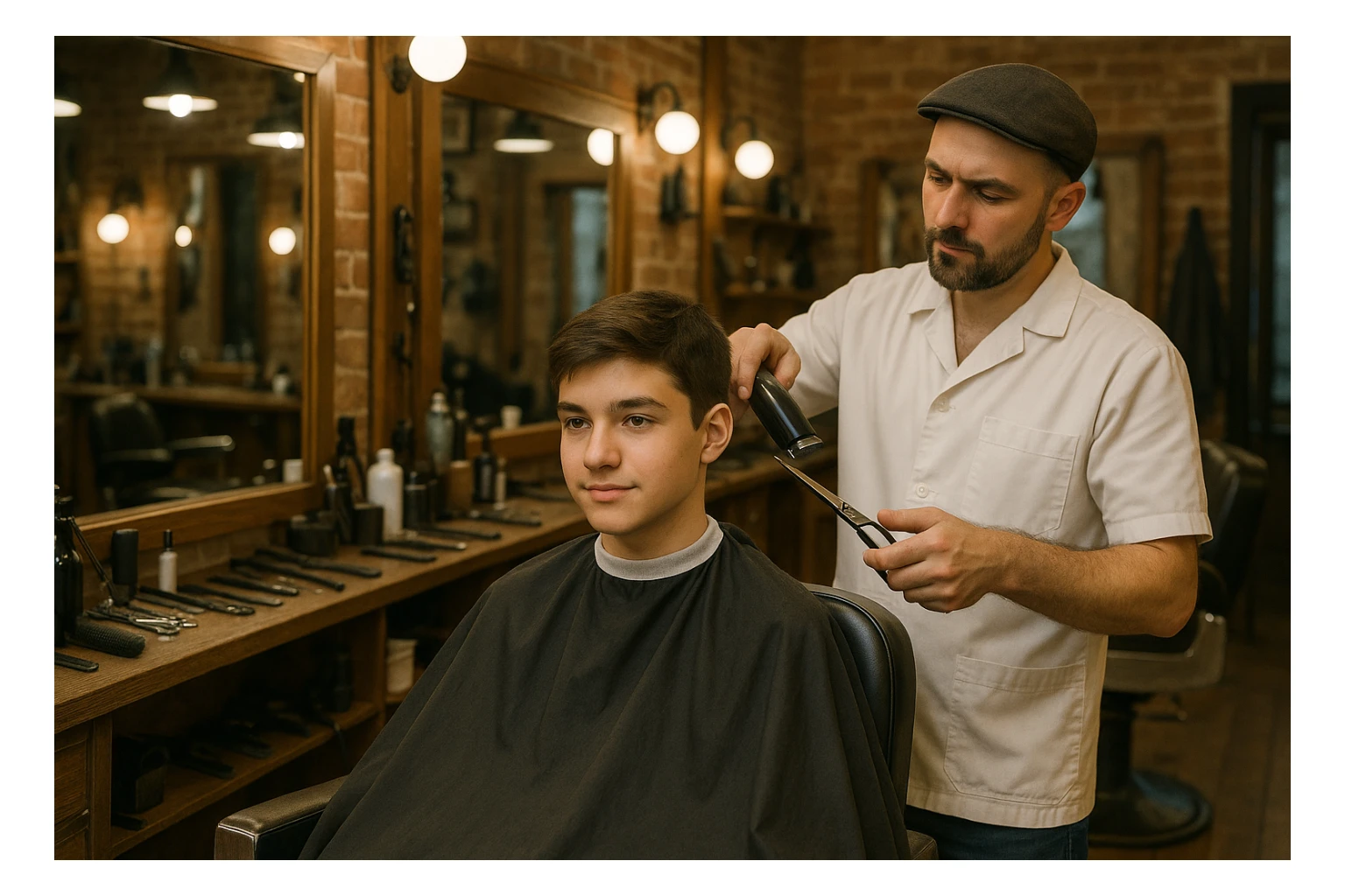 sartaroshxonada ishlayotgan o'smirin bola soch olayapti sticker