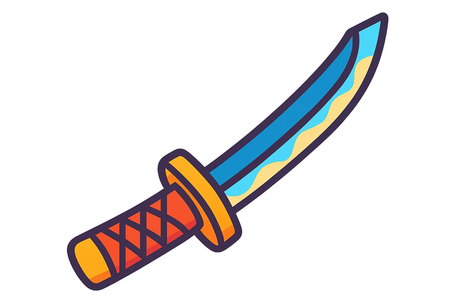 a katana, in a vibrant cartoon style sticker