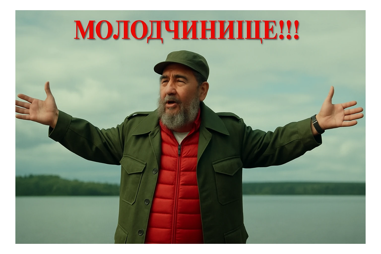 Сгенерируй мне в такой же позе и в такой же одежде фидель кастро sticker