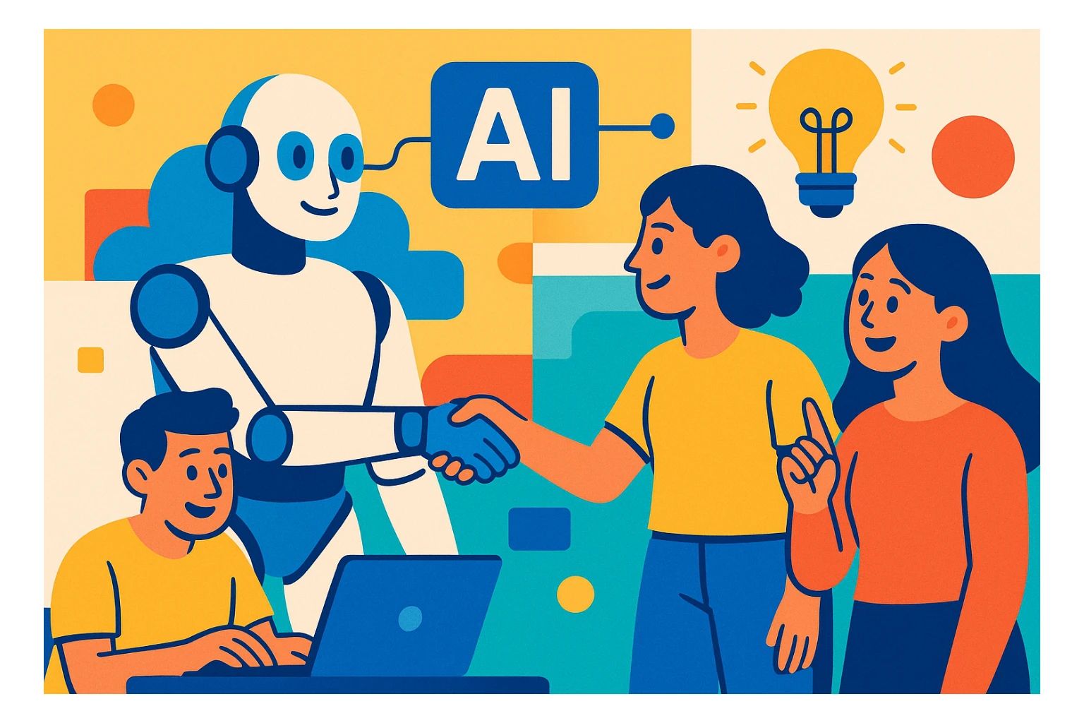 AI and People, modern, harmonious, technology meets humanity, vibrant colors sticker