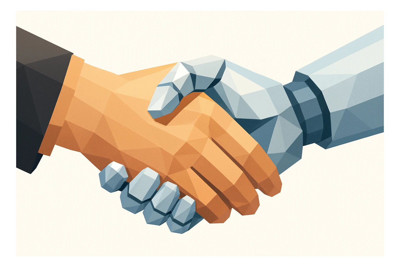 a human hand and a robot hand shaking, clean modern illustration style sticker