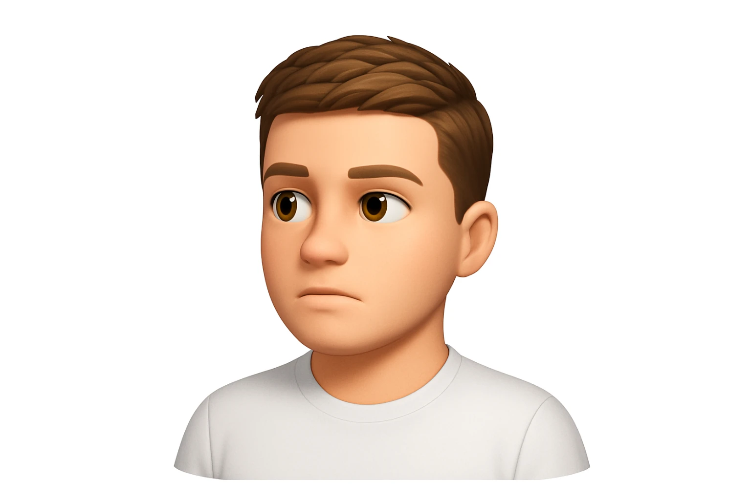 Based on these photos, make an emoji with facial features preserved, a man in a white T-shirt, looking into the distance sticker