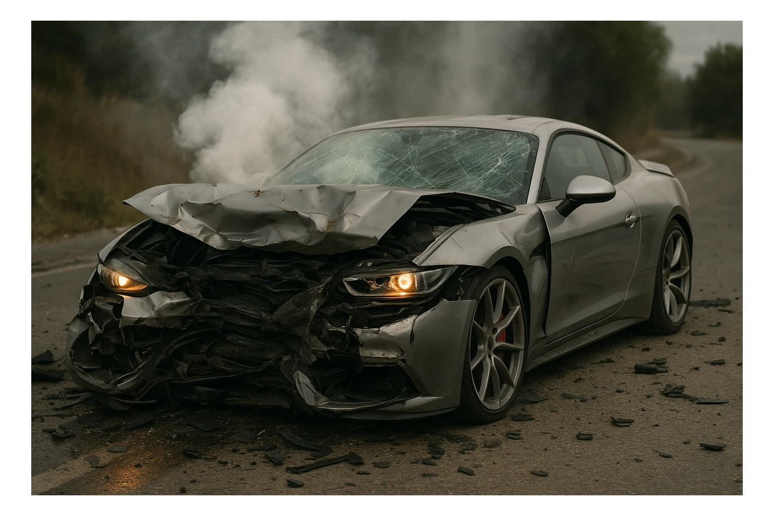 A crashed sports car sticker