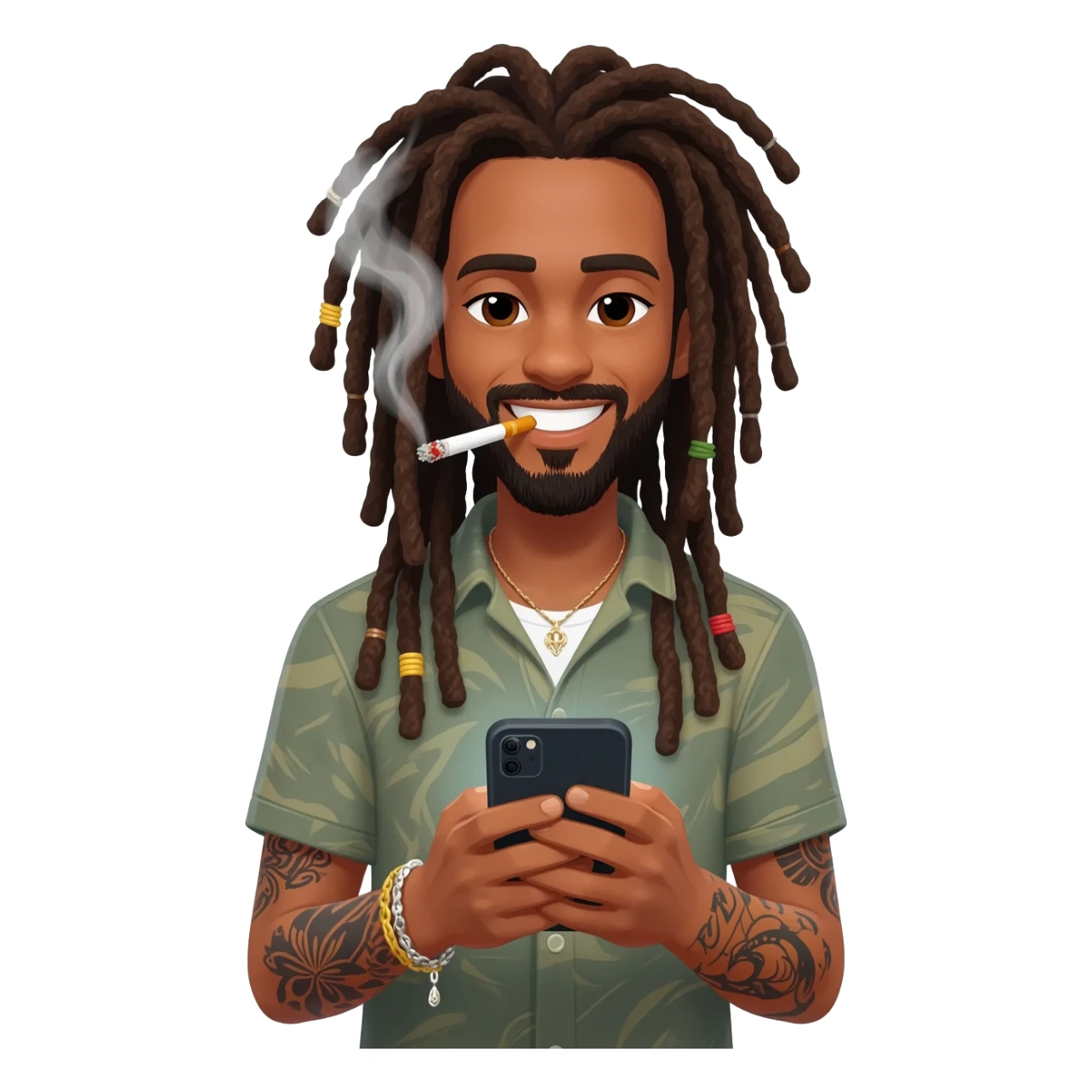 Santos is tall, with long dreadlocks, sleeve tattoos, a great smile, and distinctive style, IN long lazy afternoons smoking pot and texting girls sticker