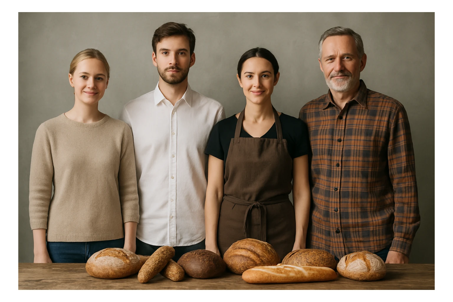 сгенерируй 1 в 1 как на картинке, но убери хлеб из руки человека в белой рубашке, убери руку вниз параллельно телу sticker