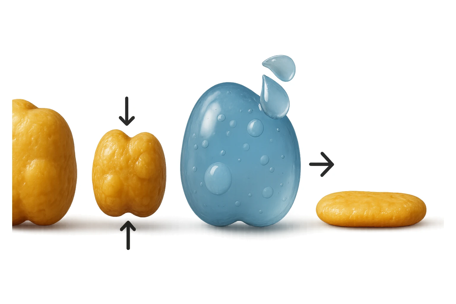 il processo di una cellula adiposa che si sgonfia, si gonfia di acqua e infine si appiattisce, 3d iperrealistica 4k sticker