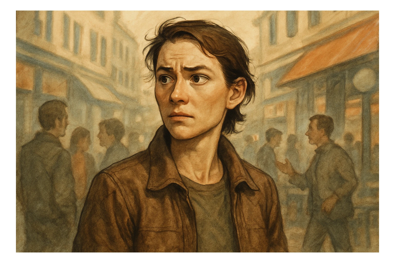 a character looking uncertain at people, but confidently observing the environment around them sticker