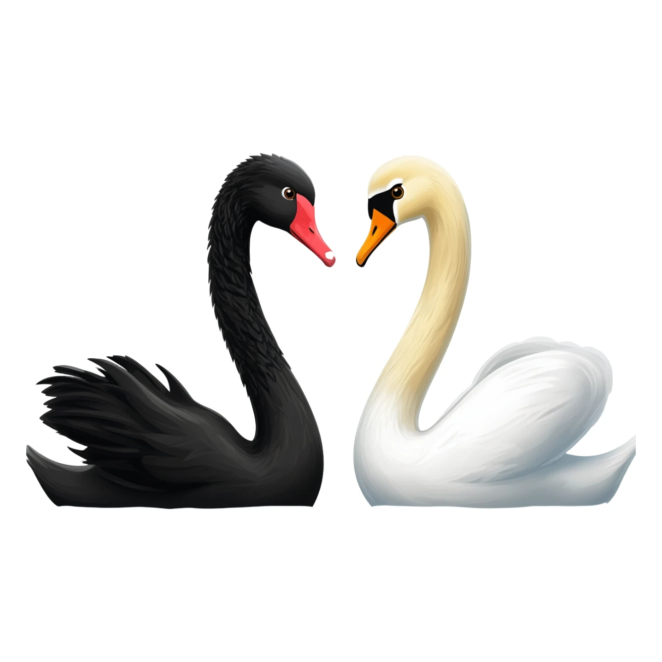 Black swan and white swan looking Two swan face each other floating sticker
