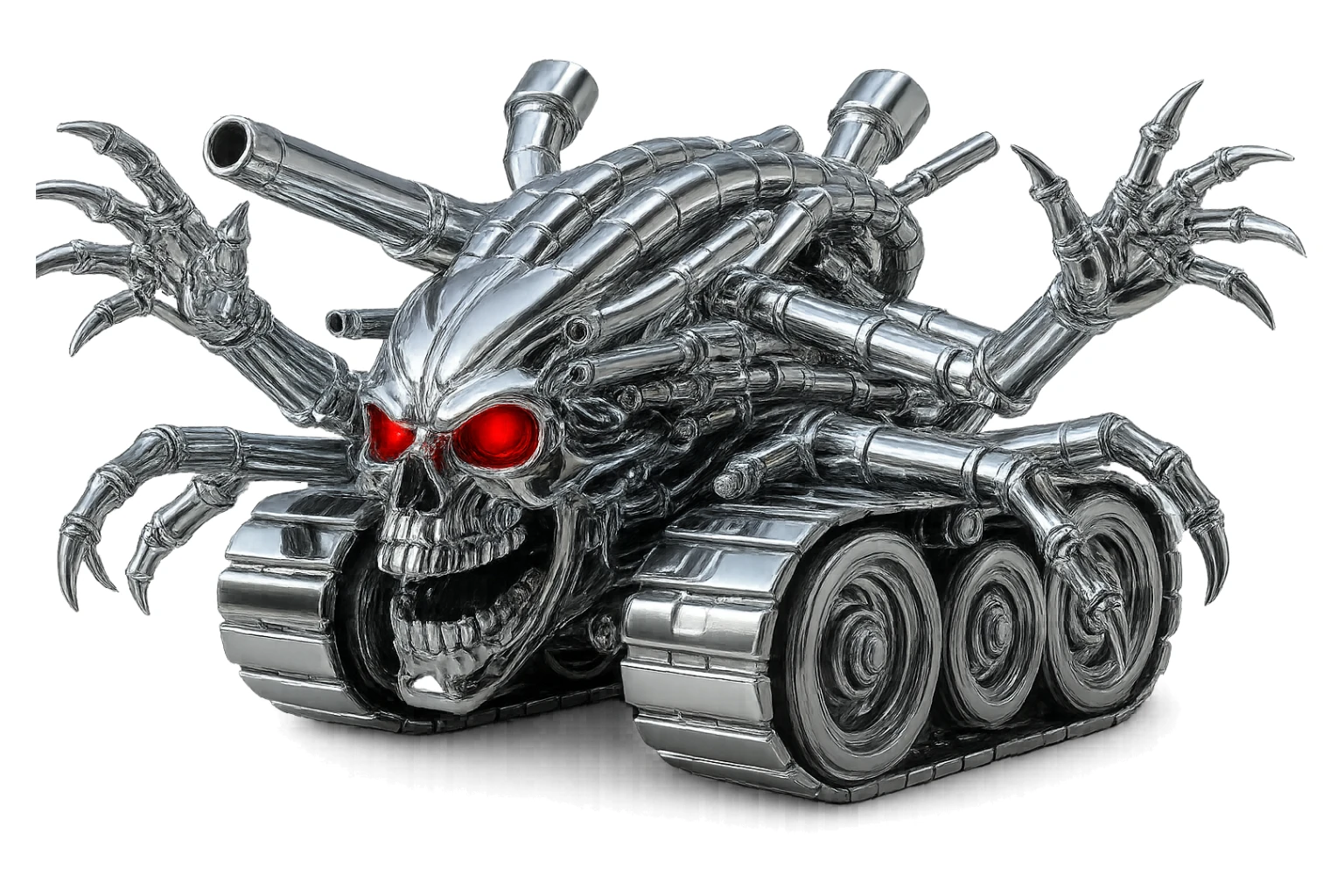 Make the metal finish much shinier and glossier, keeping all details, pose, and style exactly the same. Transparent background. sticker