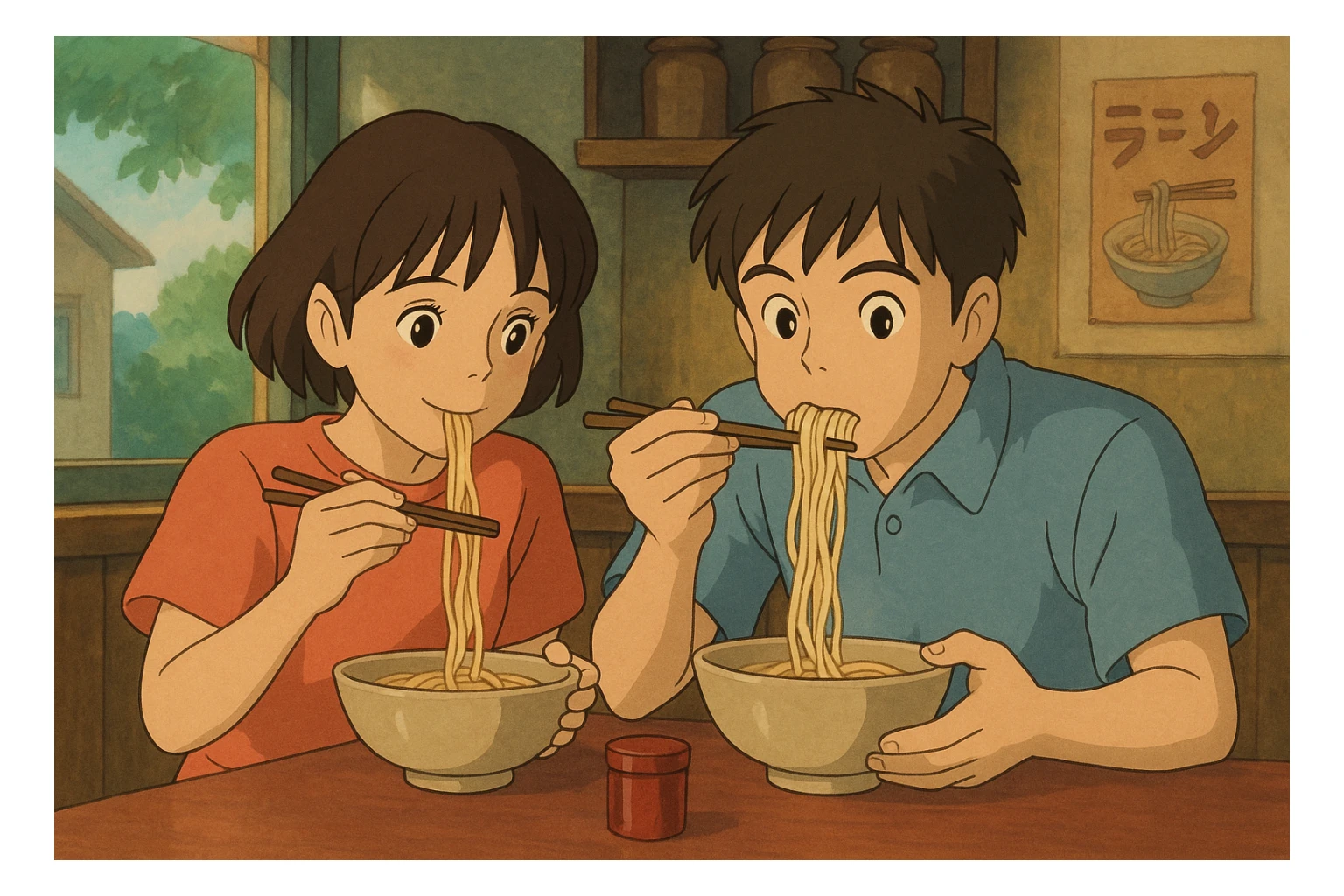 couple eating noodles sticker