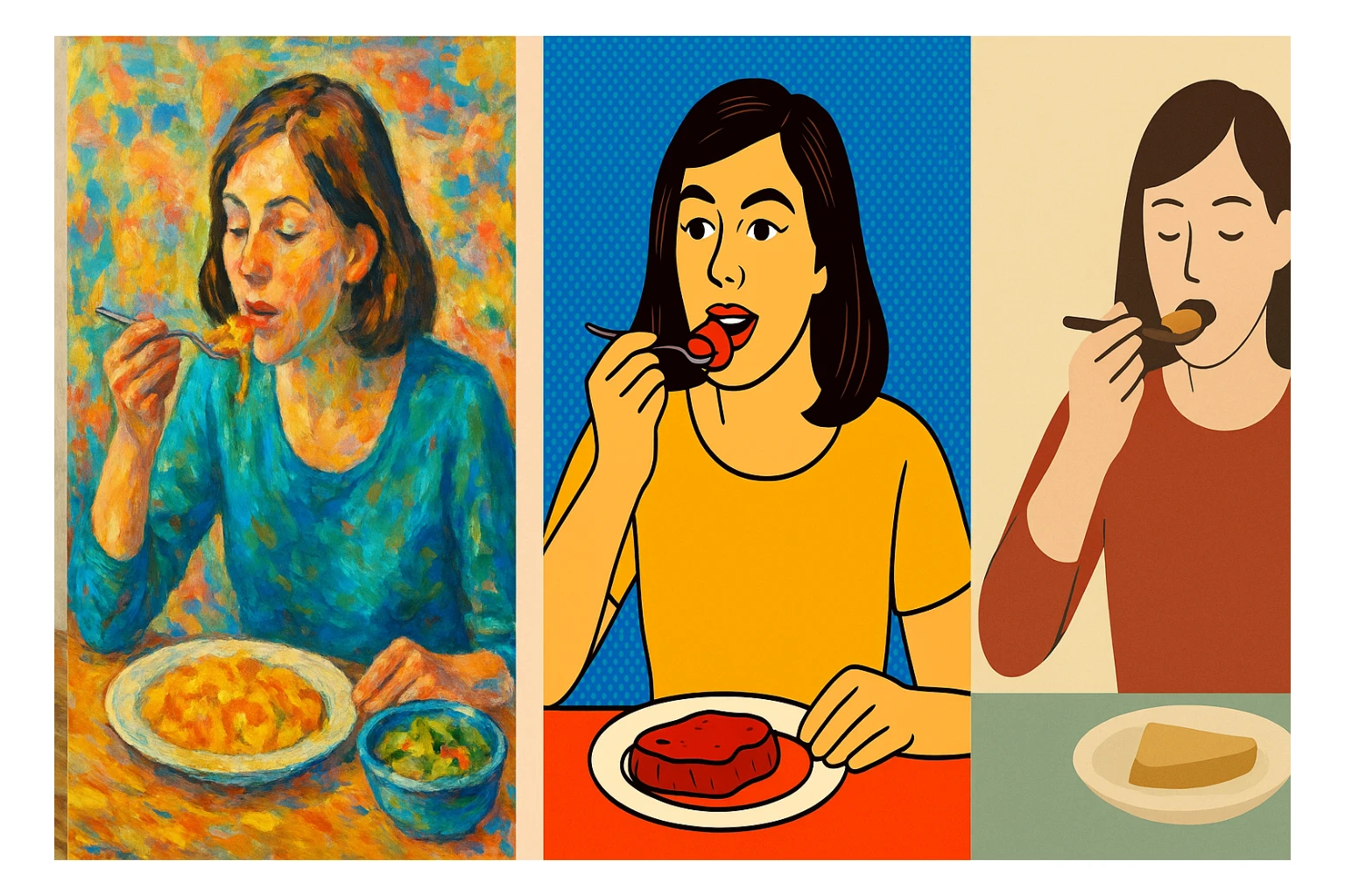 a woman eating food, diverse styles, scene 4 sticker