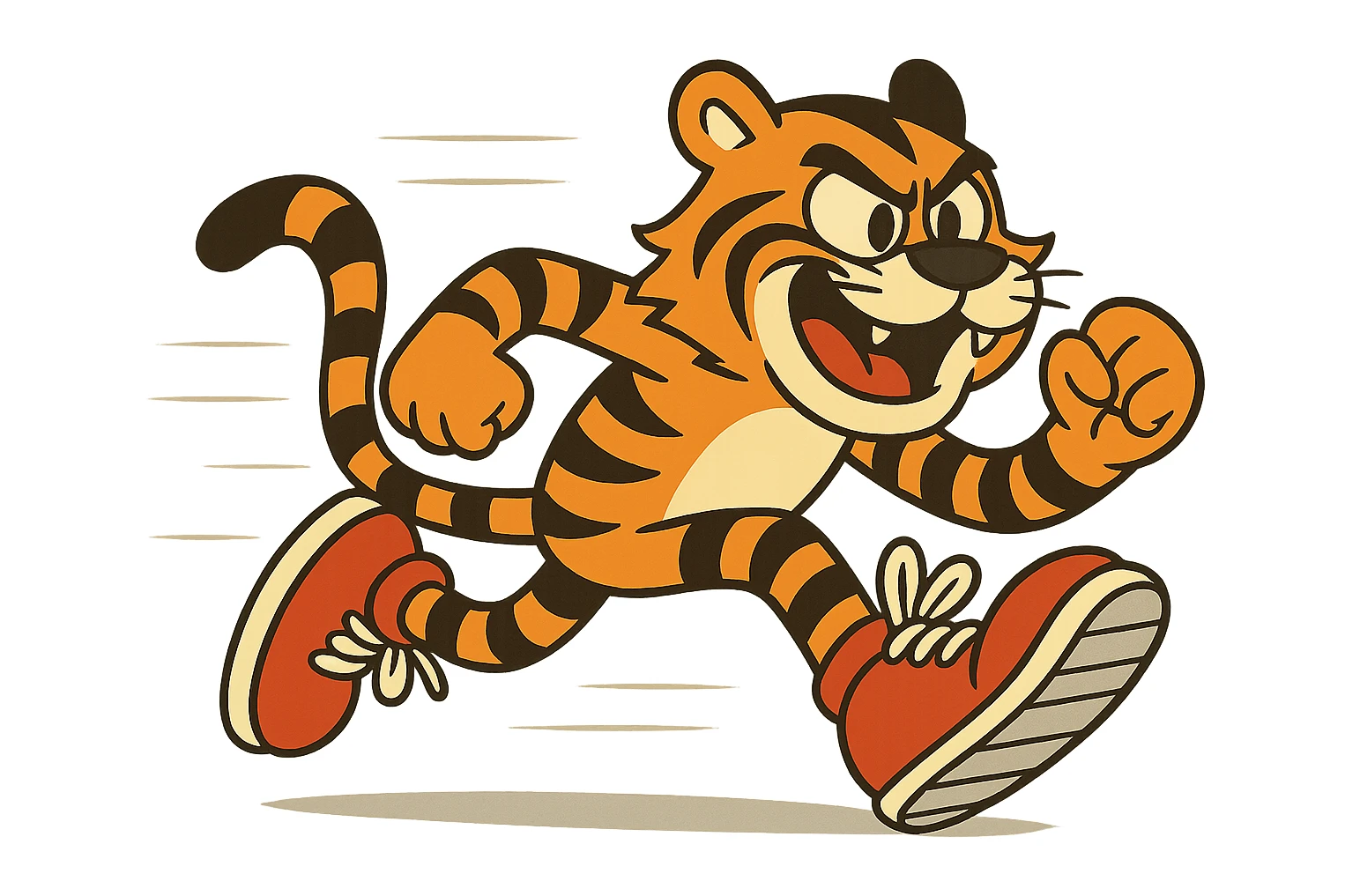 Remove the background so the tiger is on a transparent background, keep the cartoon style and speed effect. Maintain the cartoon style with dynamic speed lines and motion blur effect around the tiger. sticker