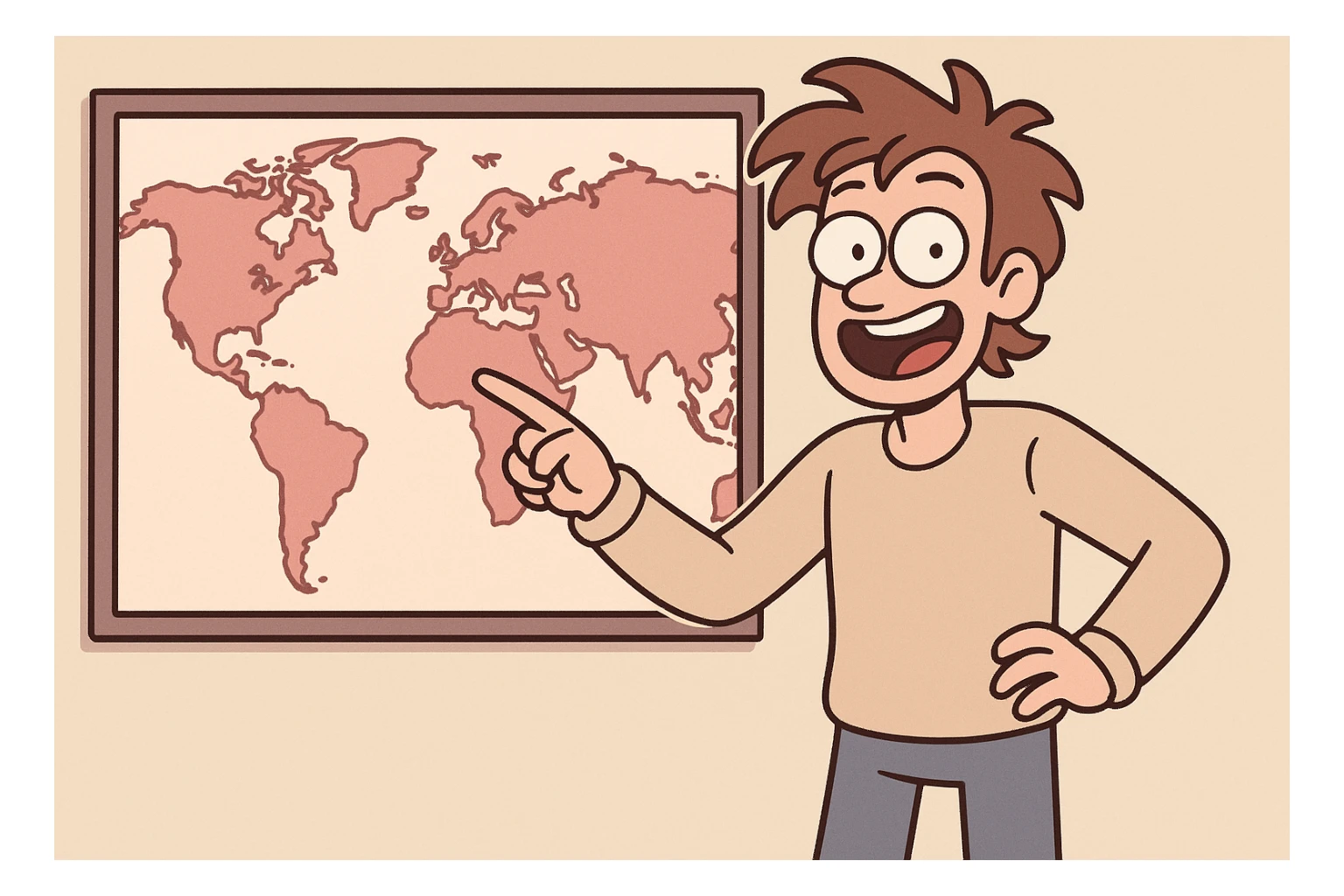 world map in pink, cartoon style, playful sticker