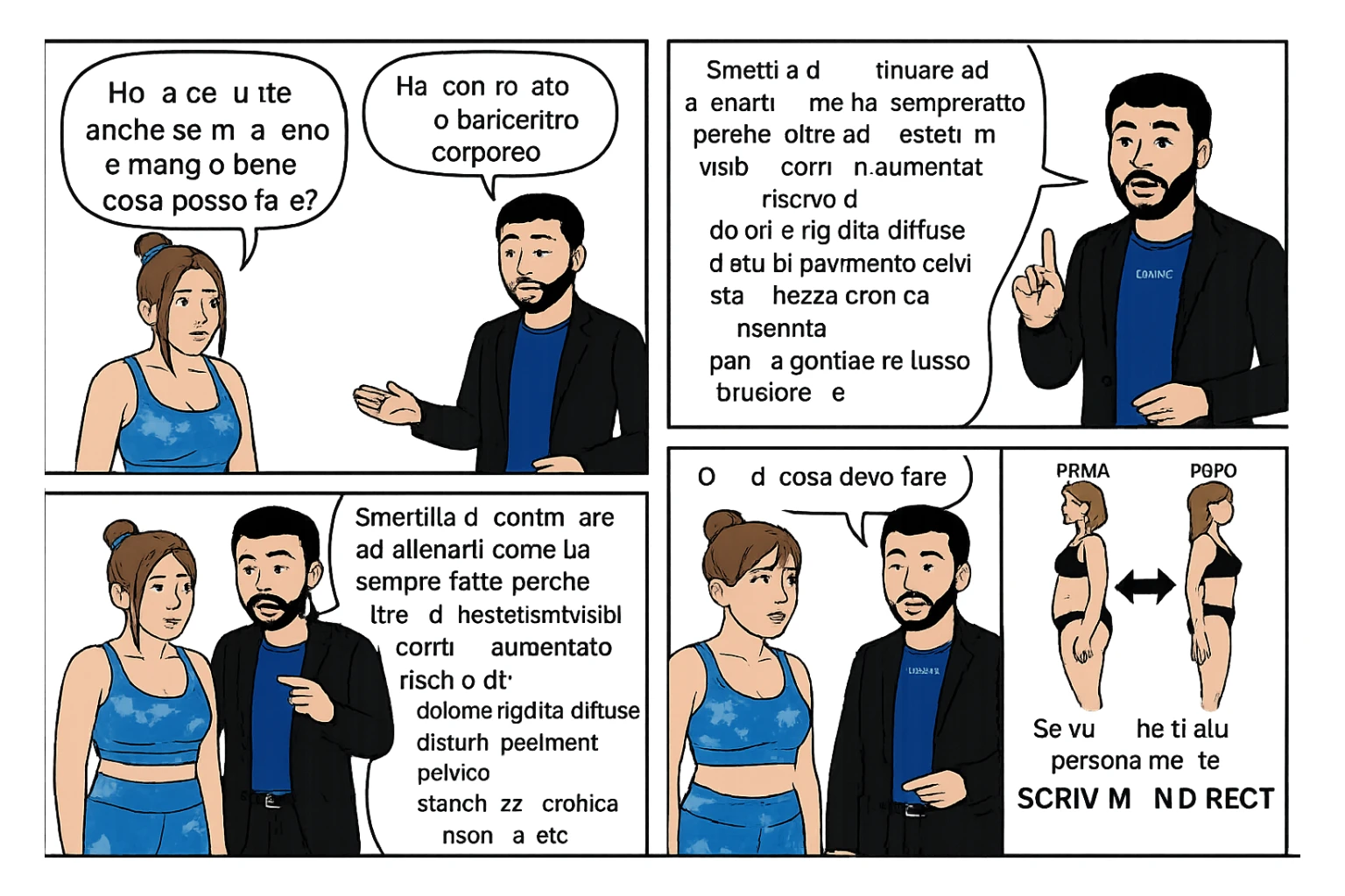 TRASFORMA QUESTO CAROSELLO IN UN FUMETTO CON QUESTE DUE PERSONE IDENTICHE CHE INTERLOQUISCONO TRA LORO:

Ho la cellulite anche se mi alleno e mangio bene, cosa posso fare?

Hai controllato il tuo baricentro corporeo?
Sapevi che se il peso del tuo corpo cade in avanti o da un lato, c’è un disallineamento fra bacino e torace, che comprimendo le coste, limita la motilità del diaframma e l’ossigenazione dei tessuti?
Il mio è il primo e unico percorso che lavora sugli inestetismi con un lavoro mirato sul baricentro corporeo.

Smettila di continuare ad allenarti come hai sempre fatto perché, oltre ad inestetismi visibili, corri un aumentato rischio di:
    • dolori e rigidità diffuse
    • disturbi pavimento pelvico
    • stanchezza cronica o insonnia
    • pancia gonfia e reflusso (bruciore)
    • etc…


Quindi cosa devo fare?
Commenta, qua sotto, con “simmetria” e ti mando un esempio del lavoro da fare. Lo stesso sistema con cui ho aiutato migliaia di persone, fra cui centinaia di donne a risolvere definitivamente gli inestetismi.
Metterei il prima e dopo

Se vuoi che ti aiuti personalmente
SCRIVIMI IN DIRECT sticker