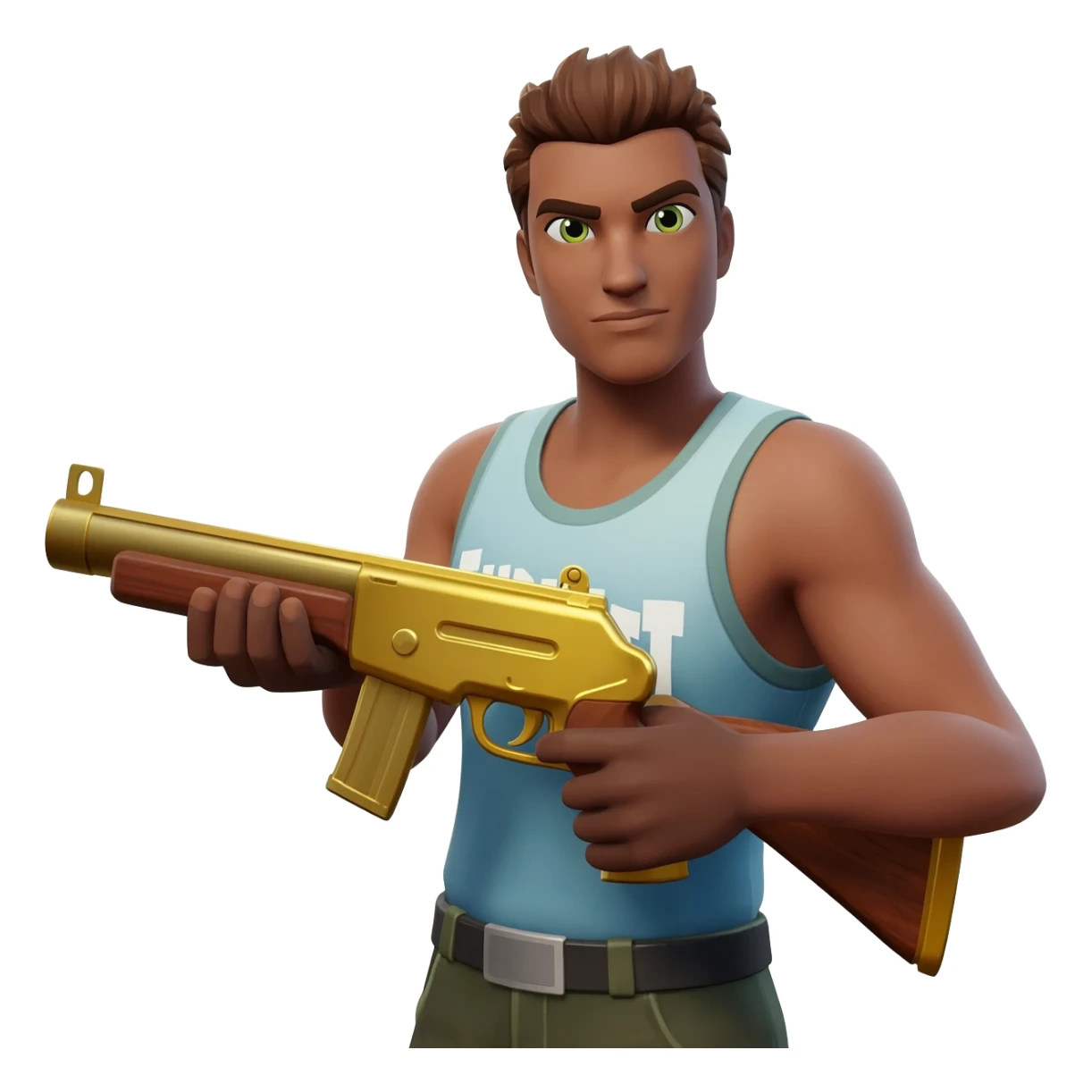 a fortnite default skin holding a gold pump shotgun non glitched clear sticker