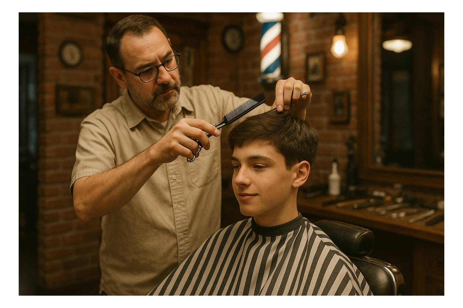 Sartaroshxonada soch olayotgan o'smirin ysta sticker