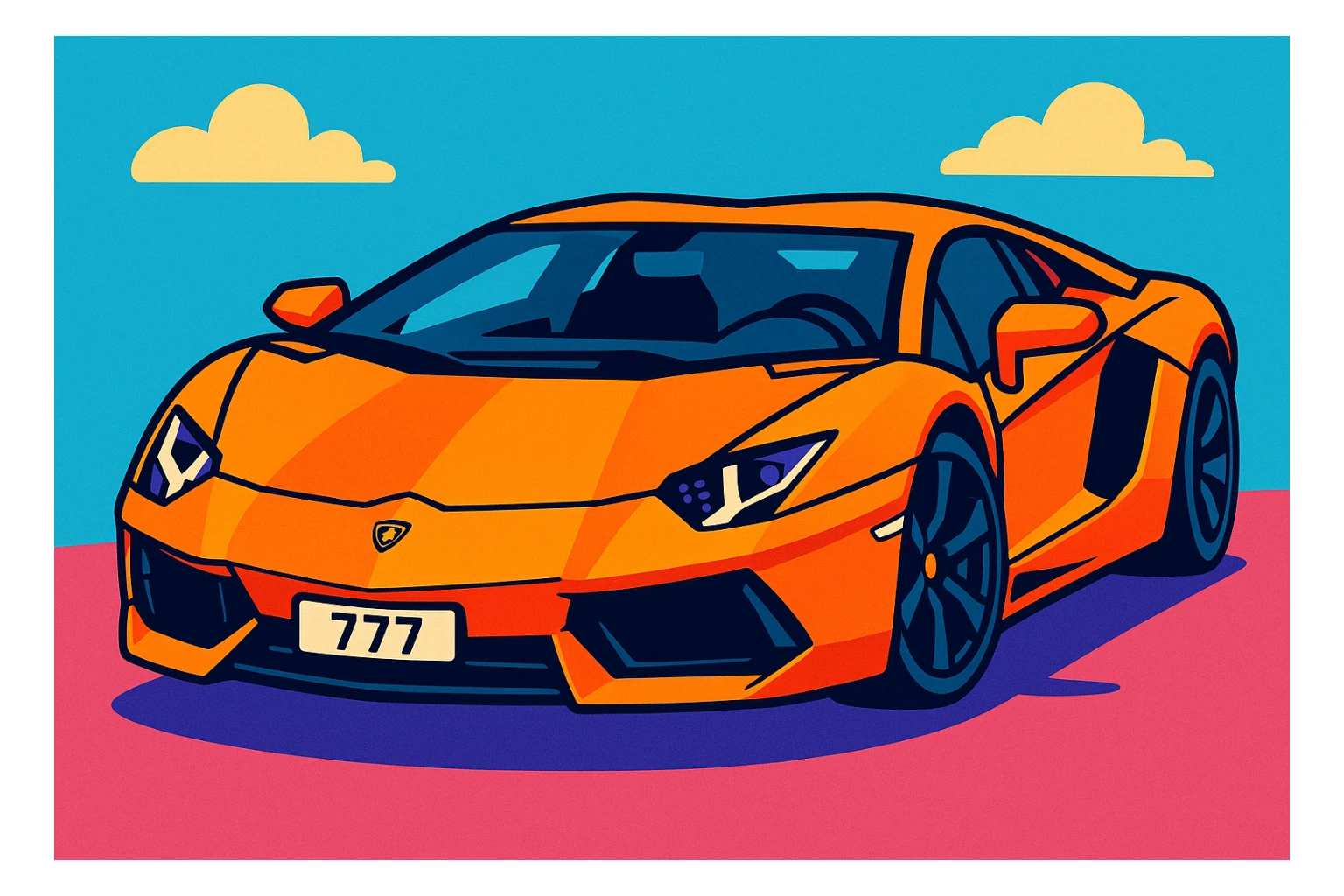 Lamborghini Aventador car with license plate 777 sticker