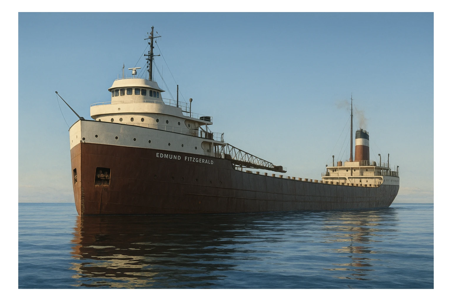 the Edmund Fitzgerald ship, detailed, on water, iconic silhouette sticker