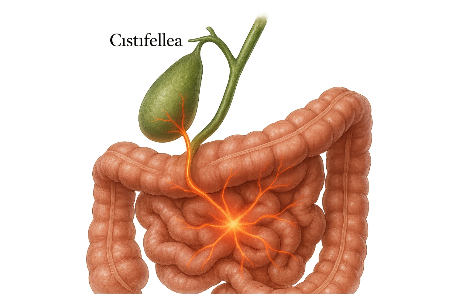 CISTIFELLEA E INTESTINO SONO COLLEGATI NEL DOLORE, iperrealistico 4k sticker
