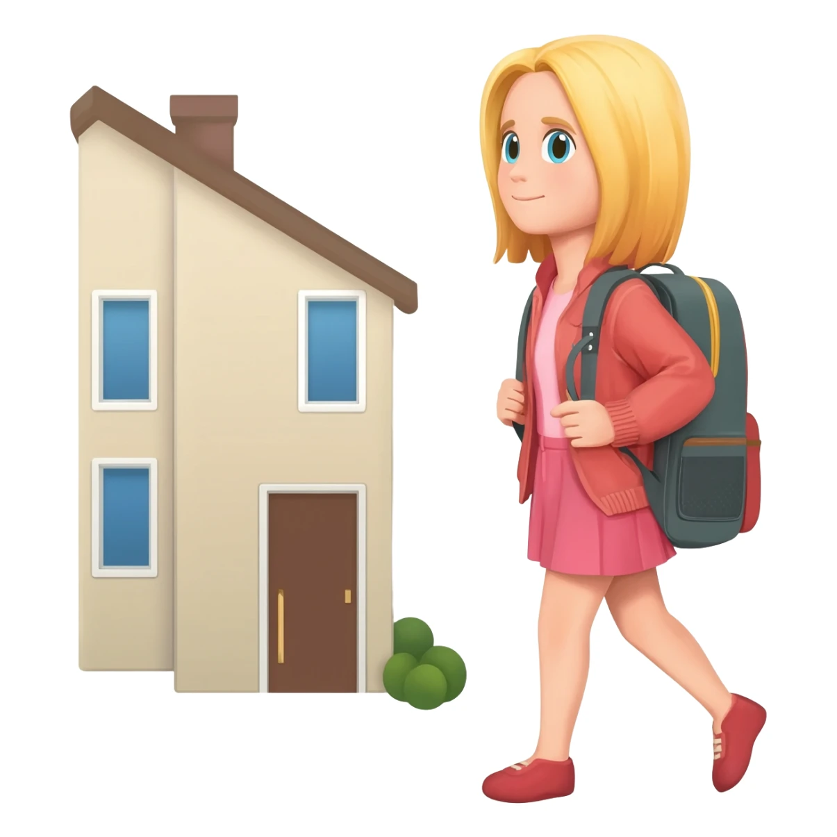 haz una chica rubia saliendo de su casa con mochila sticker