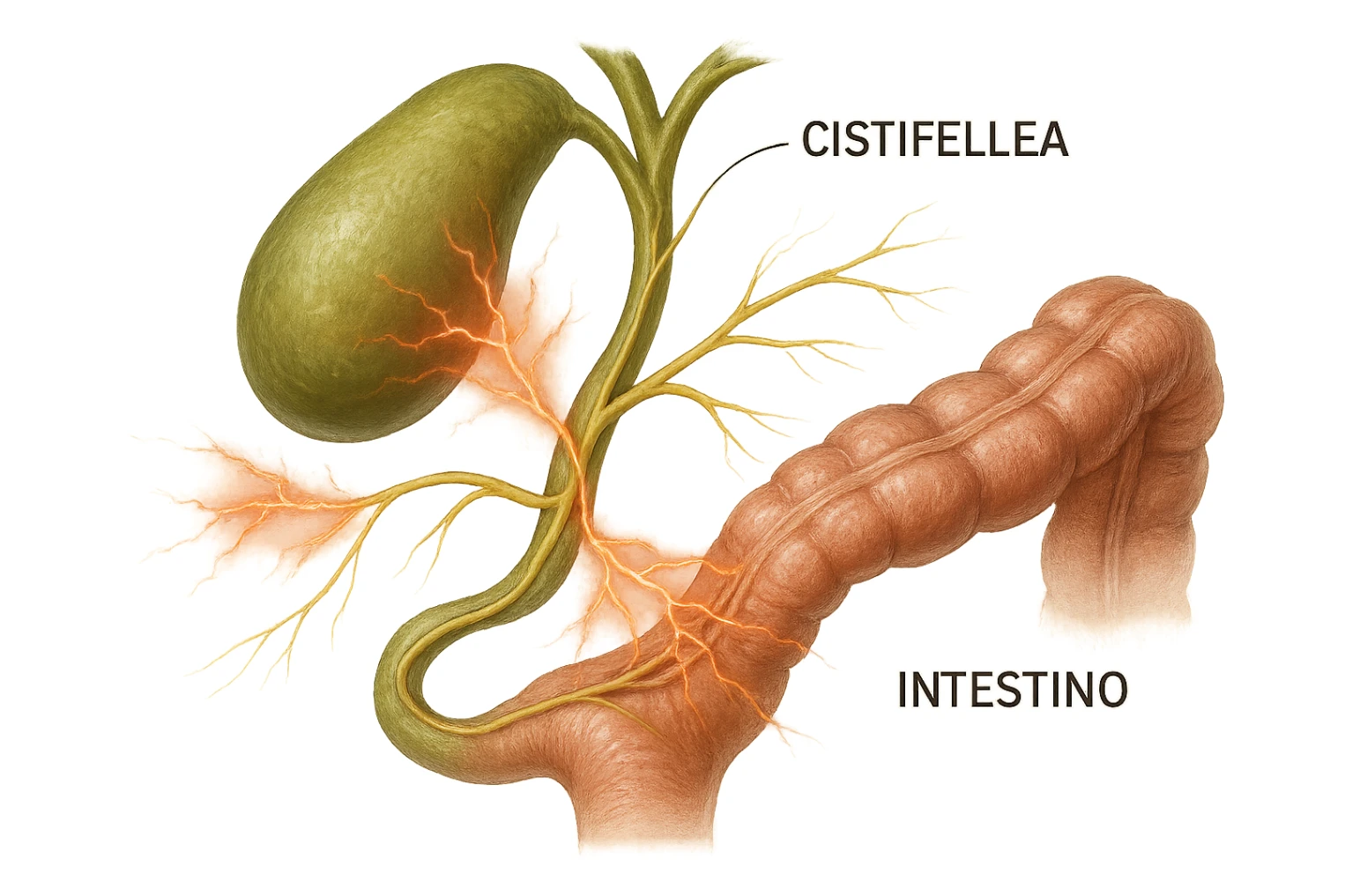 CISTIFELLEA E INTESTINO SONO COLLEGATI NEL DOLORE, iperrealistico 4k sticker