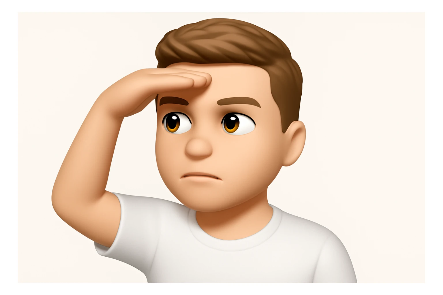 Based on these photos, make an emoji with facial features preserved, a man in a white T-shirt, looking into the distance sticker