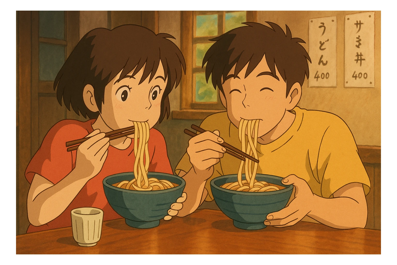 couple eating noodles sticker