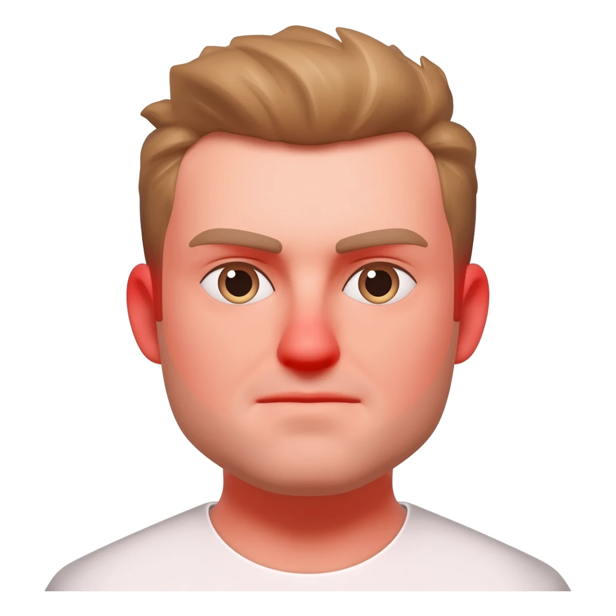 male  very short light  brown hair  very round red ace sticker