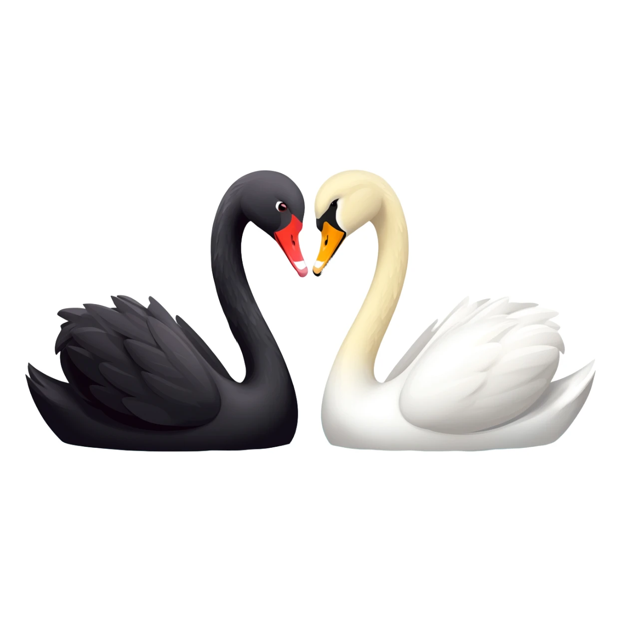 Black swan and pure white swan Two swan looking face each other  affection floating sticker