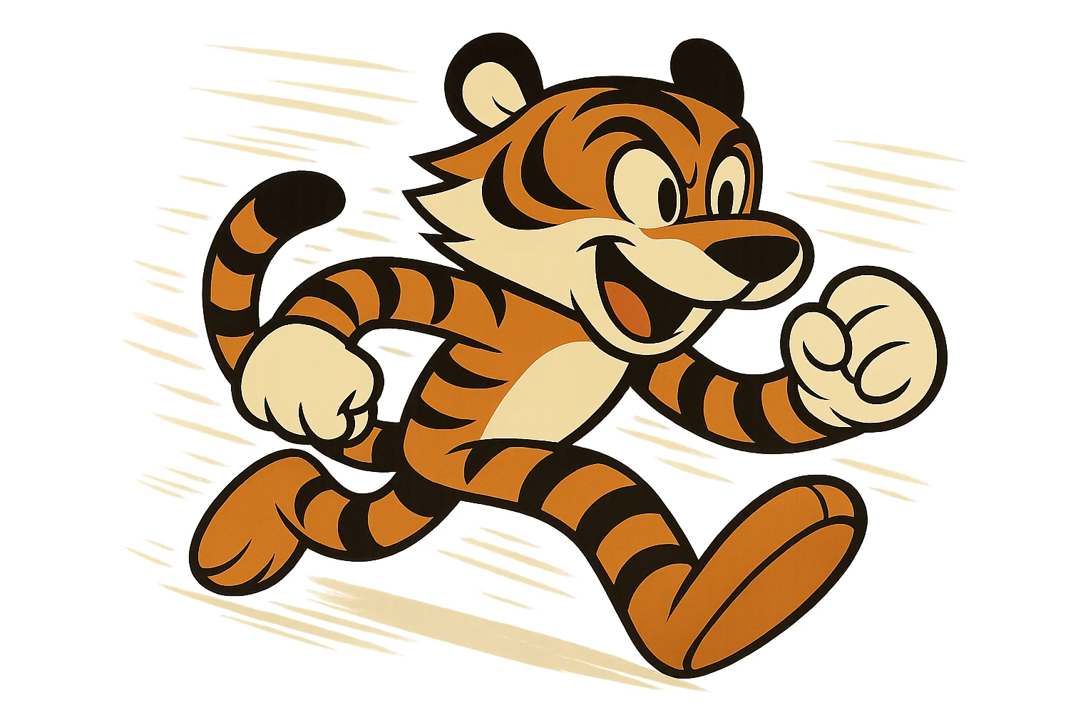Remove the background so the tiger is on a transparent background, keep the cartoon style and speed effect. Maintain the cartoon style with dynamic speed lines and motion blur effect around the tiger. sticker