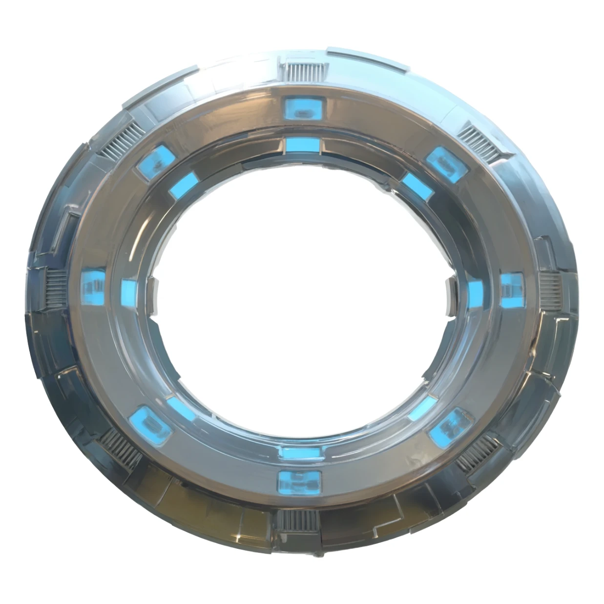 Futuristic floating down-facing metallic ring-shaped spaceship sticker