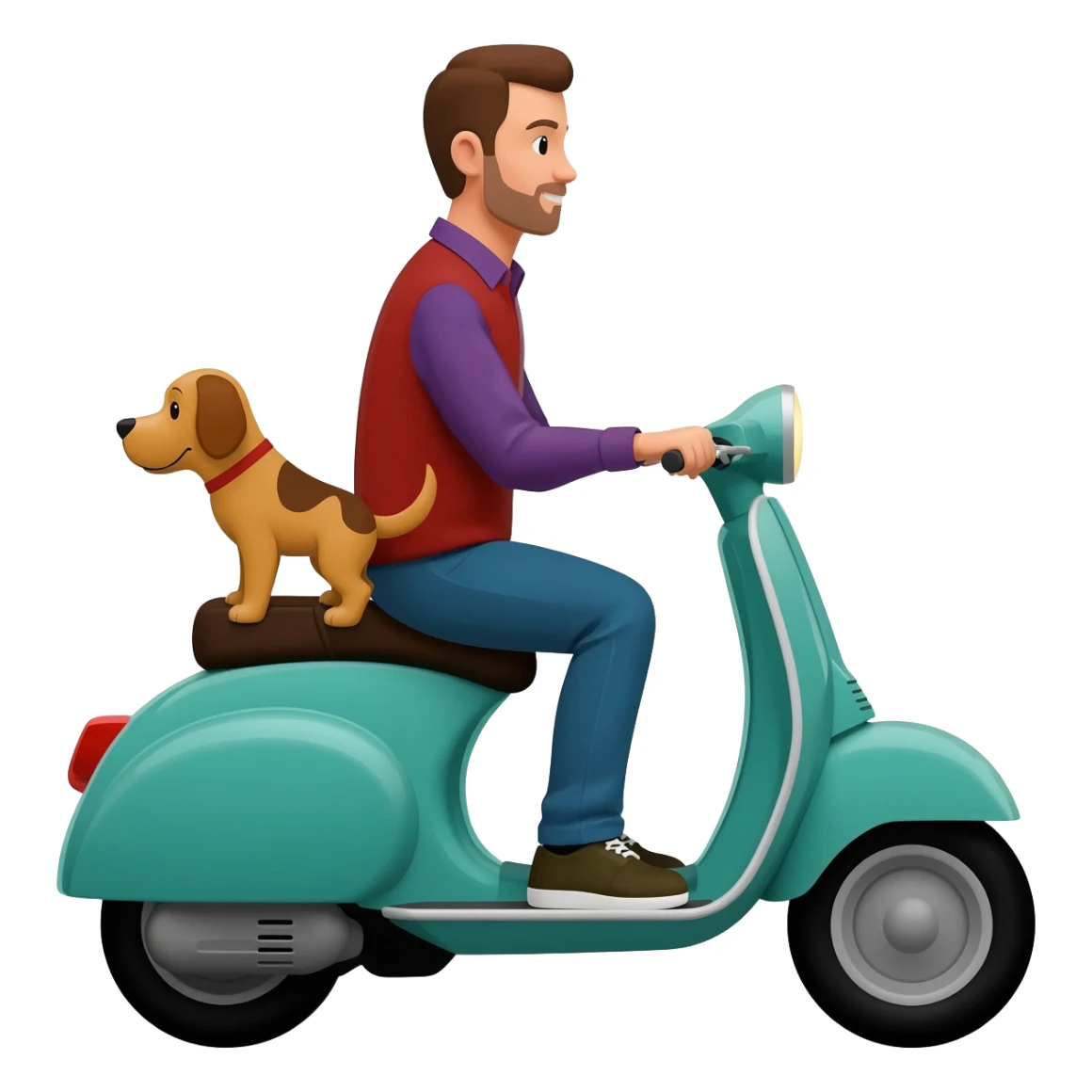 man and his pet dog riding a vespa sticker