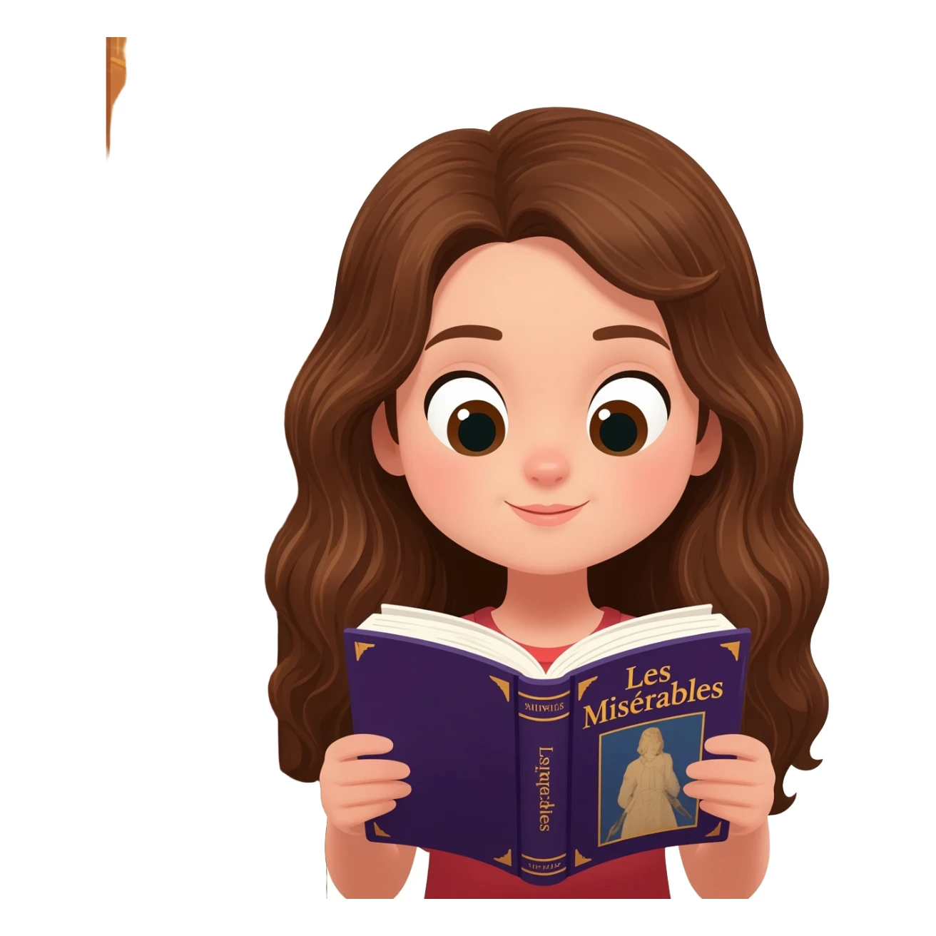 white happy long haired brunette girl reading Les mis sticker