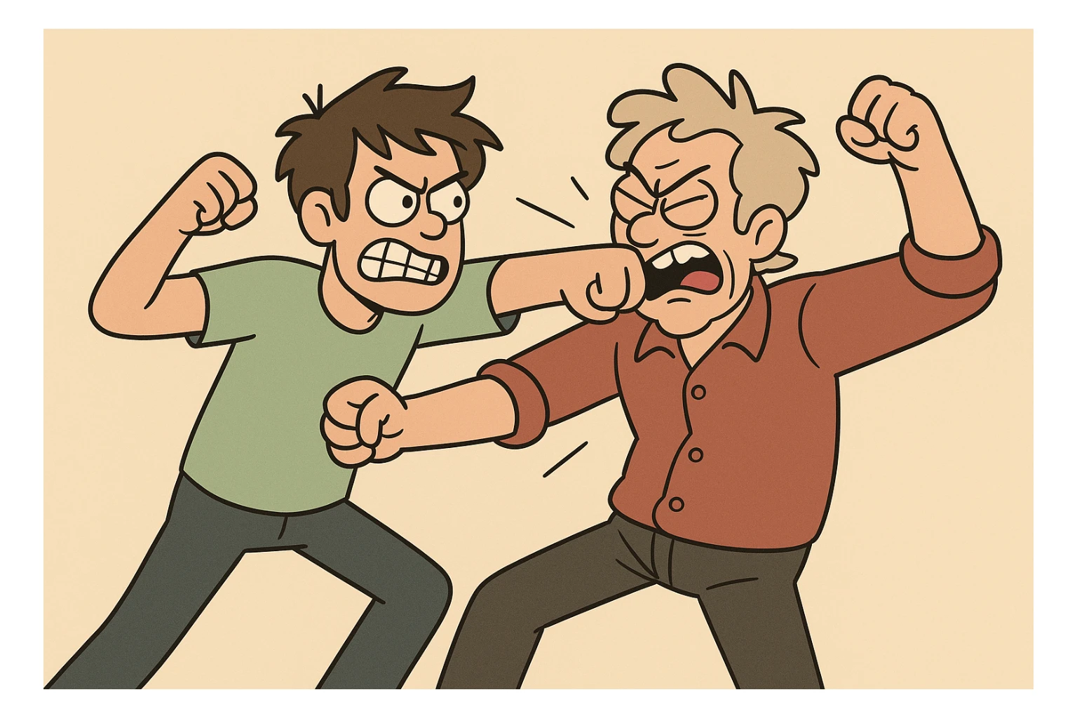 two people brawling, energetic, expressive, cartoon style sticker