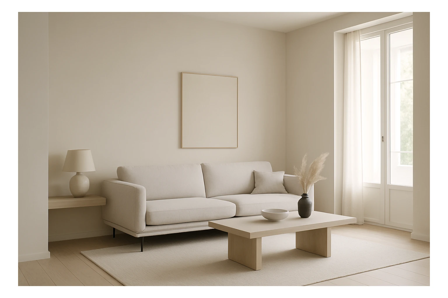 modern living room interior with clean lines, neutral palette, minimalistic style sticker
