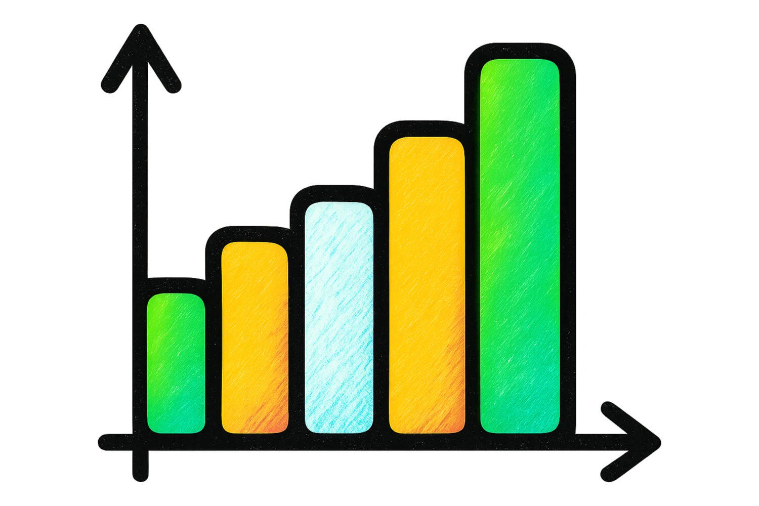 modern bar graph with green, gold, and white color scheme, rounded bars, simple design, different bar heights, no background sticker