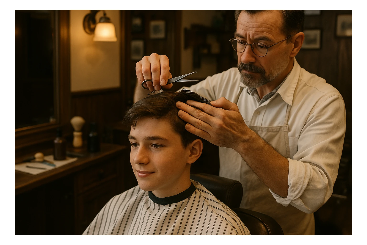 Sartaroshxonada soch olayotgan o'smirin usta sticker