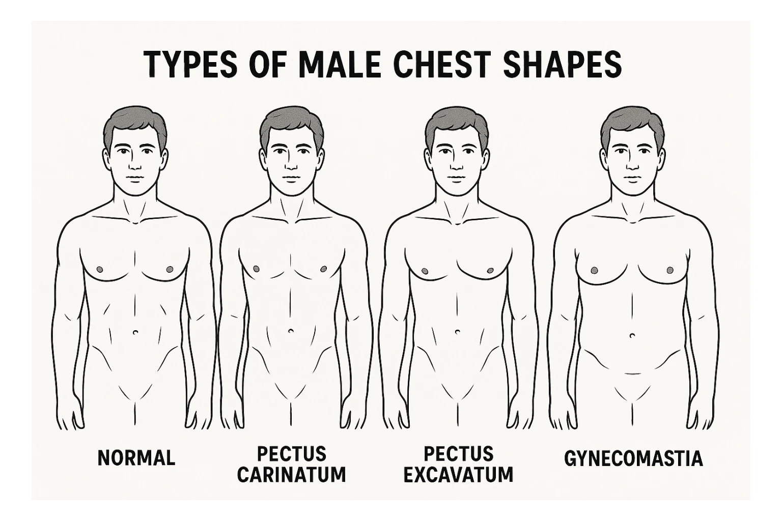 Make image of types of male chest shapes, few examples sticker