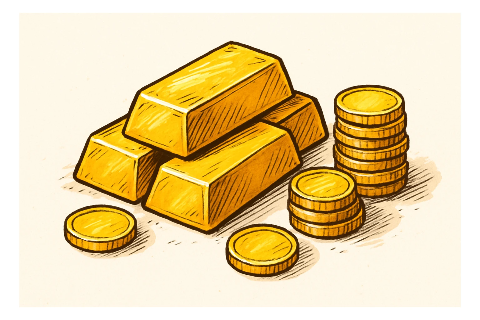 Сгенерируй мне такое золото на белом фоне, в чуть рисованном стиле, без надписей sticker