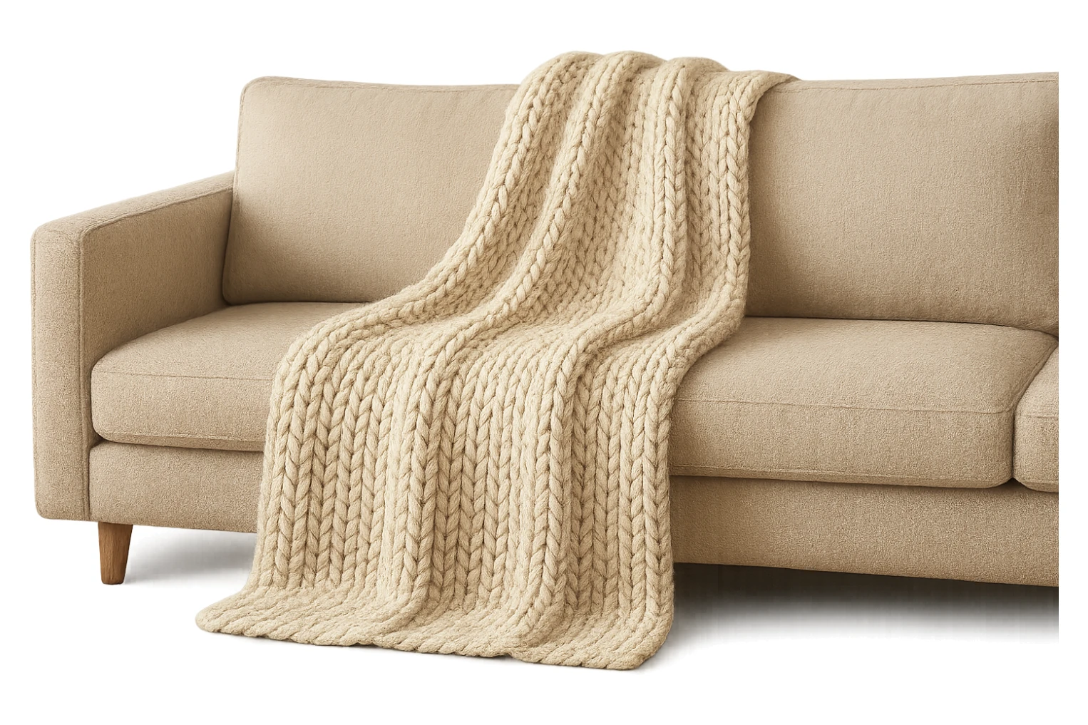cozy knit blanket draped over a sofa, soft and inviting sticker