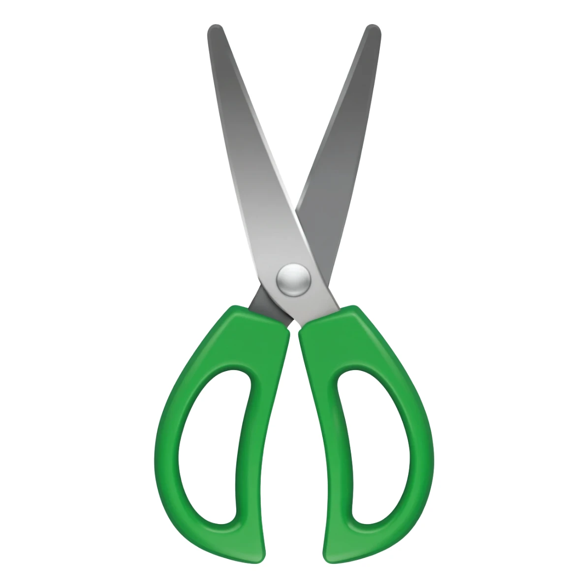 Full scissors with mid green handle, pointed up, blades and handle open sticker