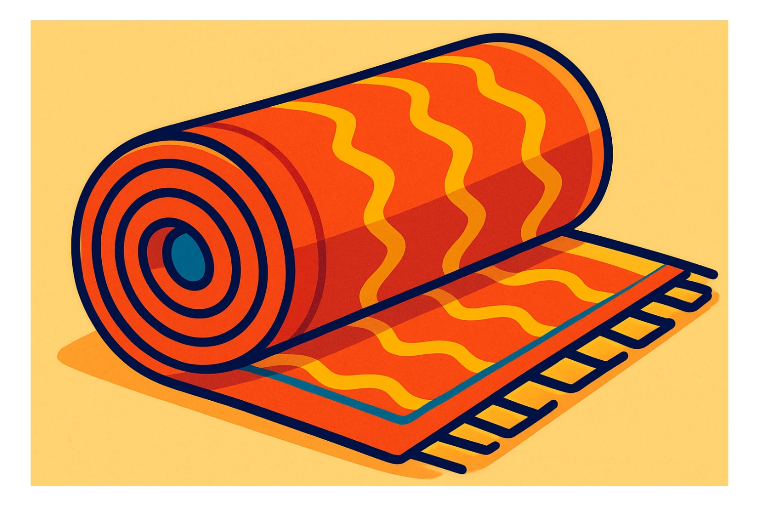 rolled up carpet, colorful and cartoonish sticker