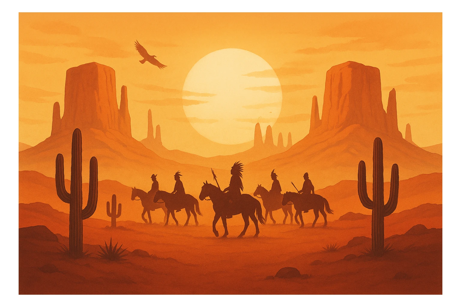 Make me a symmetrical background image based on the image with the addition of native american indian silhouettes in the background sticker