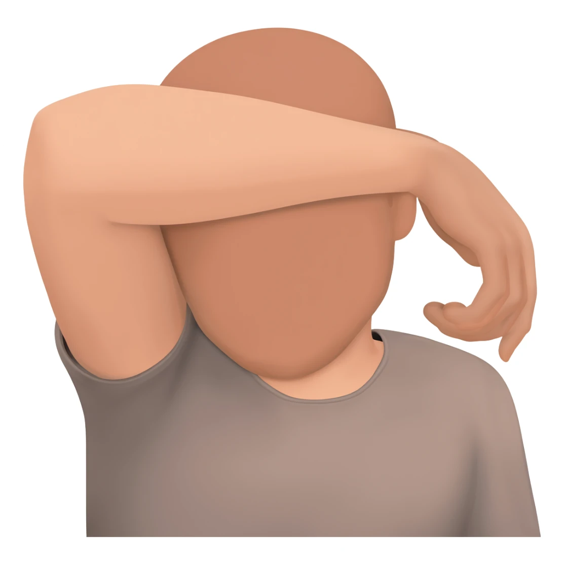 A man who is depressed with his left arm draped over his head so the inside of his left elbow is on his head and his left hand is touching his right shoulder sticker