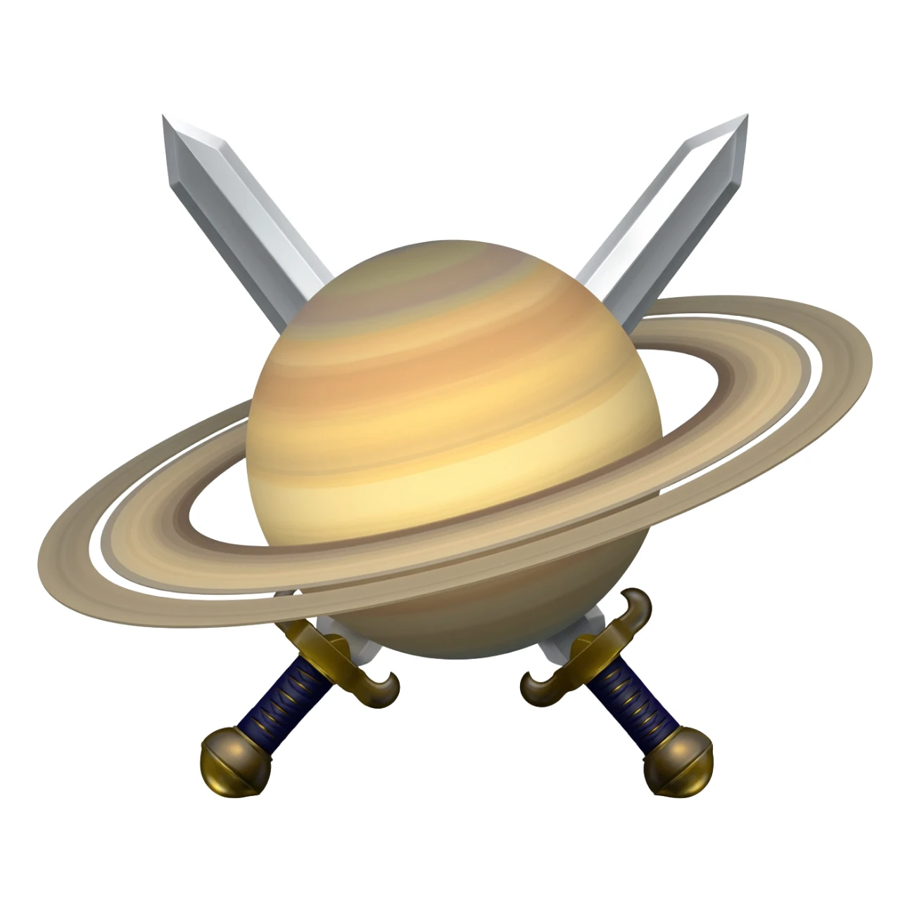Saturn which is crossed by 2 swords without any background. swords are behind saturn sticker